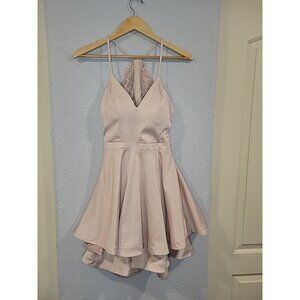 Pink Satin Fit And Flare Party Mini Dress Lace Back Padded Size Small